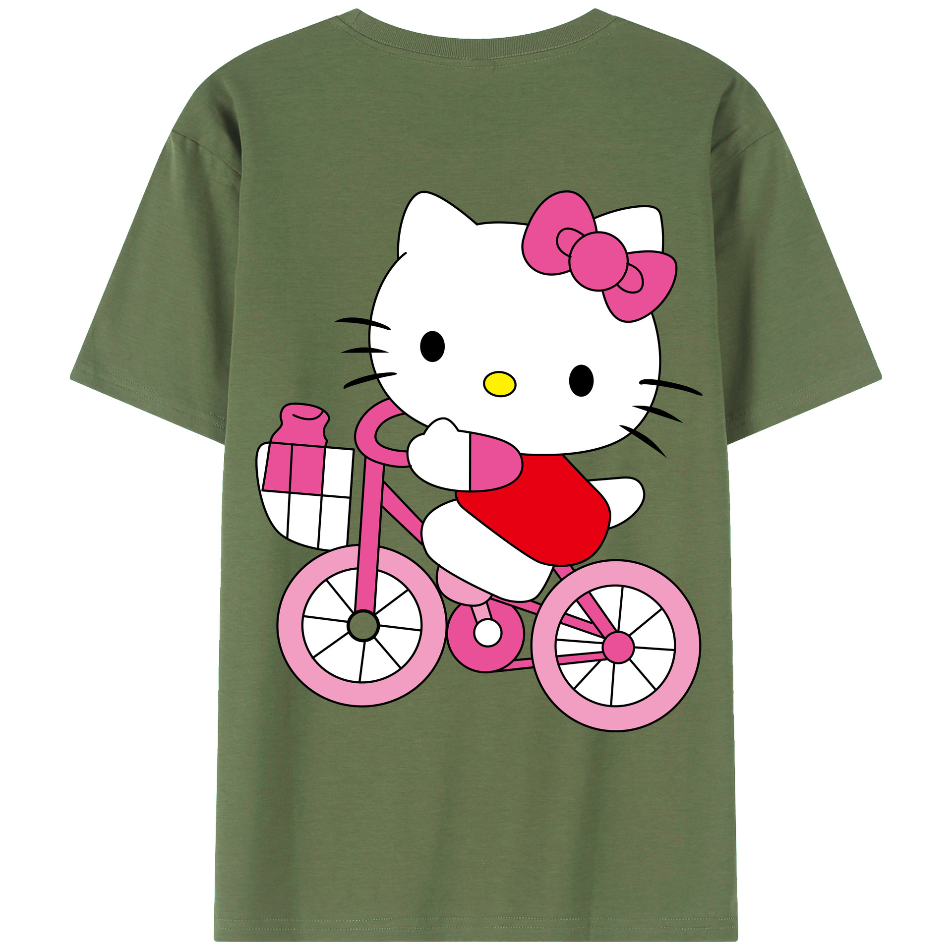 （画像用） Hello Kitty ハローキティ 綿100％ メンズ半袖Tシャツ（バックプリント） 通気性